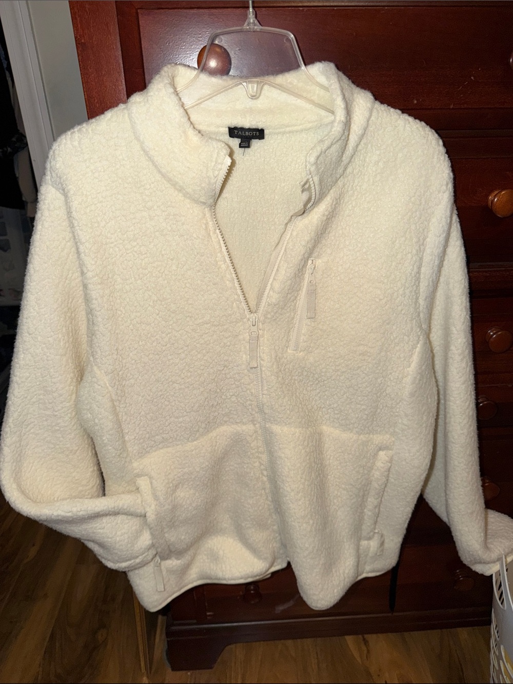 Talbots Cream Sherpa Quarter-Zip Pullover